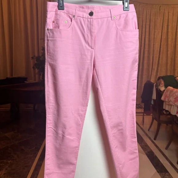 Moschino Pink Cotton Pants | Designer Straight-Leg Trousers - Picture 2 of 13